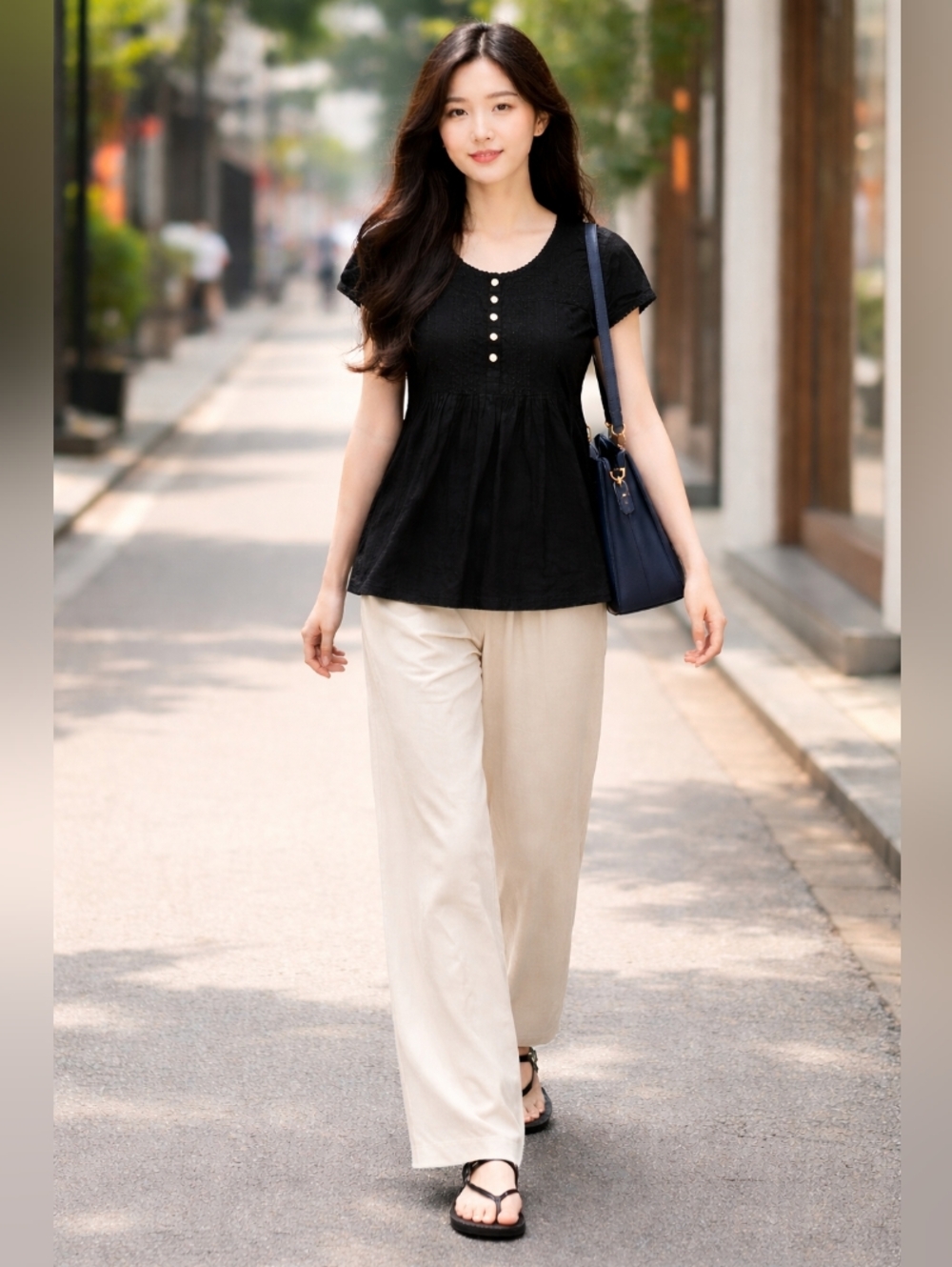 JESSICA🐞Y2K Black Embroidered Cotton Crochet Short Sleeve Buttoned Blouse Sz:XS